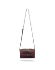 Compact crossbody bag, burgundy croc, with long shoulder strap