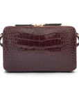 Compact crossbody bag, burgundy croc, back