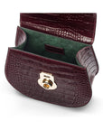 Leather rounded bottom top handle bag, burgundy croc, inside