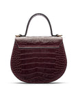 Leather rounded bottom top handle bag, burgundy croc, back