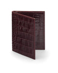 RFID leather credit card holder, burgundy croc, front view
