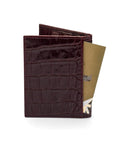 RFID leather credit card holder, burgundy croc, back view
