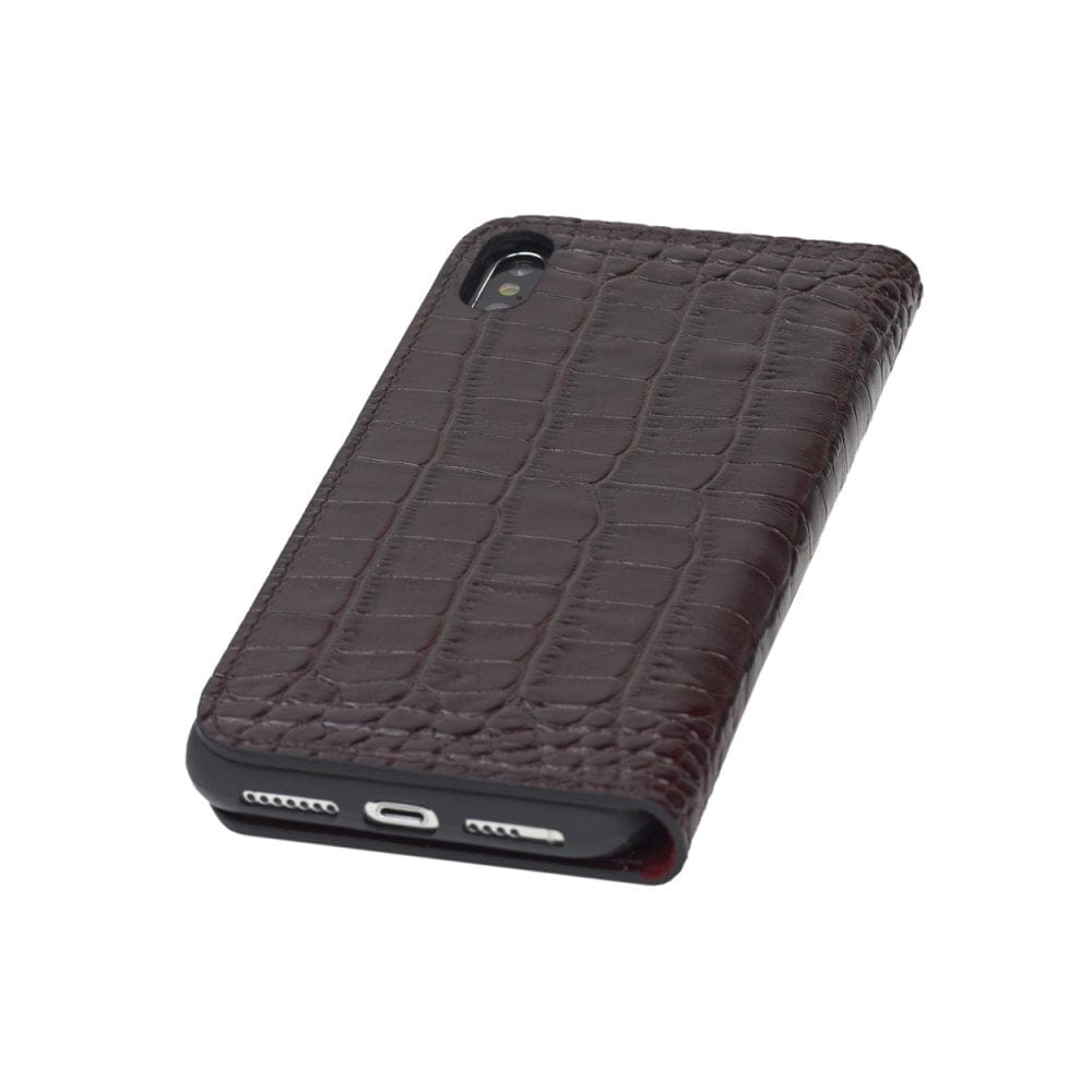 Burgundy Croc With Red iPhone XS Max Wallet Case
