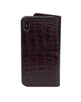 iPhone XS Max wallet case, burgundy croc, back