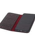 Leather iPhone 11 Pro Max wallet case, burgundy croc, inside