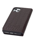 Leather iPhone 11 Pro Max wallet case, burgundy croc, base