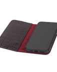 Leather iPhone 11 Pro wallet case, burgundy croc, inside