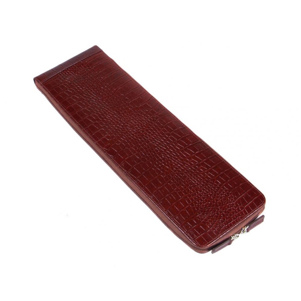 Burgundy Croc With Red Men's Leather Travel Tie Case