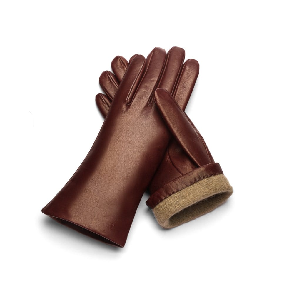 Cashmere lined leather gloves ladies, burgundy