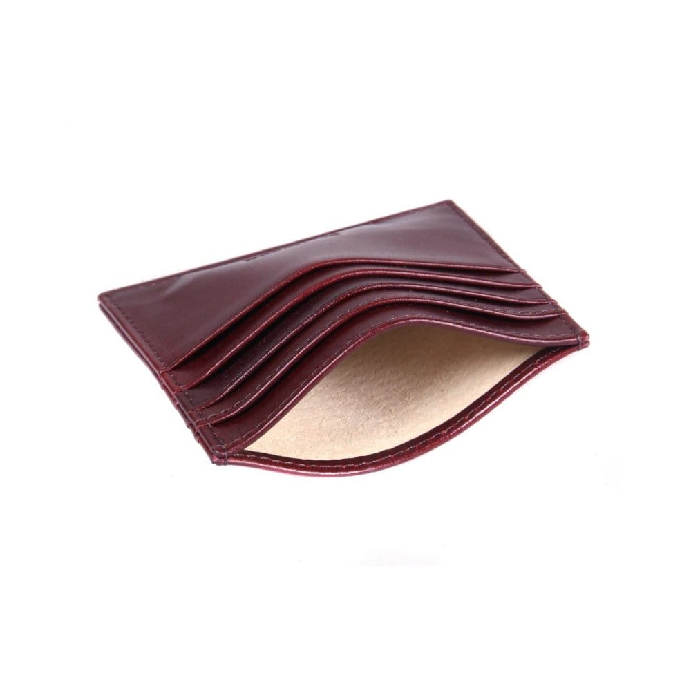 Flat leather 8 credit card wallet, burgundy, inside