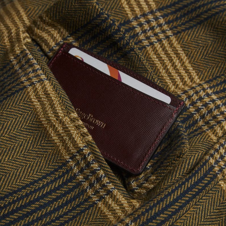 Burgundy Saffiano Flat Leather Credit Card Case With RFID Blocking Lining
