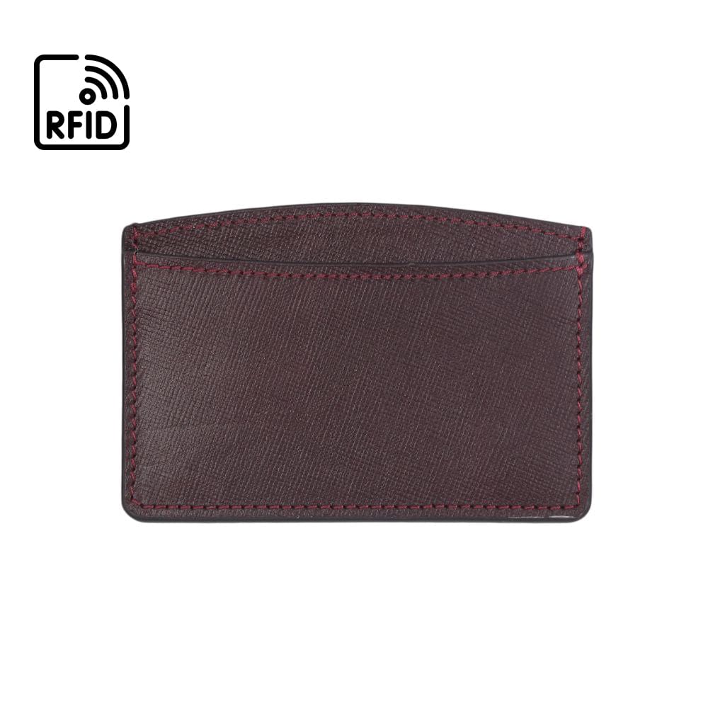 RFID Flat Leather Card Holder, burgundy saffiano, front view