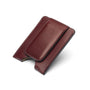 Flat magnetic leather money clip card holder, burgundy, front