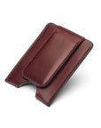 Flat magnetic leather money clip card holder, burgundy, front