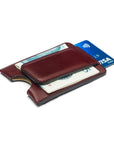 Flat magnetic leather money clip card holder, burgundy, side