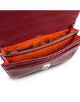 Leather briefcase with silver lock, Harvard, burgundy pebble grain, inside