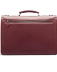 Leather briefcase with silver lock, Harvard, burgundy pebble grain, back