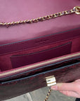 Leather chain bag, burgundy python, inside view