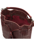 Woven leather bucket bag, burgundy, inside