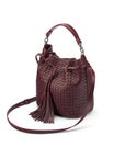 Woven leather bucket bag, burgundy, side