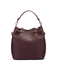 Woven leather bucket bag, burgundy, back