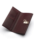 Burgundy Ladies Tall Leather Purse With Brass Clasp 8 CC