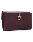 Burgundy Ladies Tall Leather Purse With Brass Clasp 8 CC