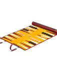 Leather backgammon roll, burgundy with mustard