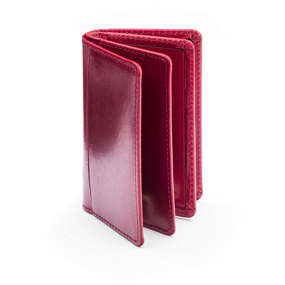 Leather bifold card wallet, burgundy, front