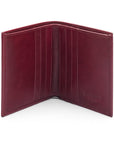 Leather compact billfold wallet 6CC, burgundy, open