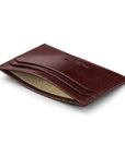 Flat leather credit card holder with middle pocket, 5 CC slots, burgundy, inside