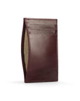 Flat leather credit card holder with middle pocket, 5 CC slots, burgundy, front