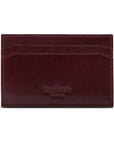 Flat leather credit card holder with middle pocket, 5 CC slots, burgundy, back