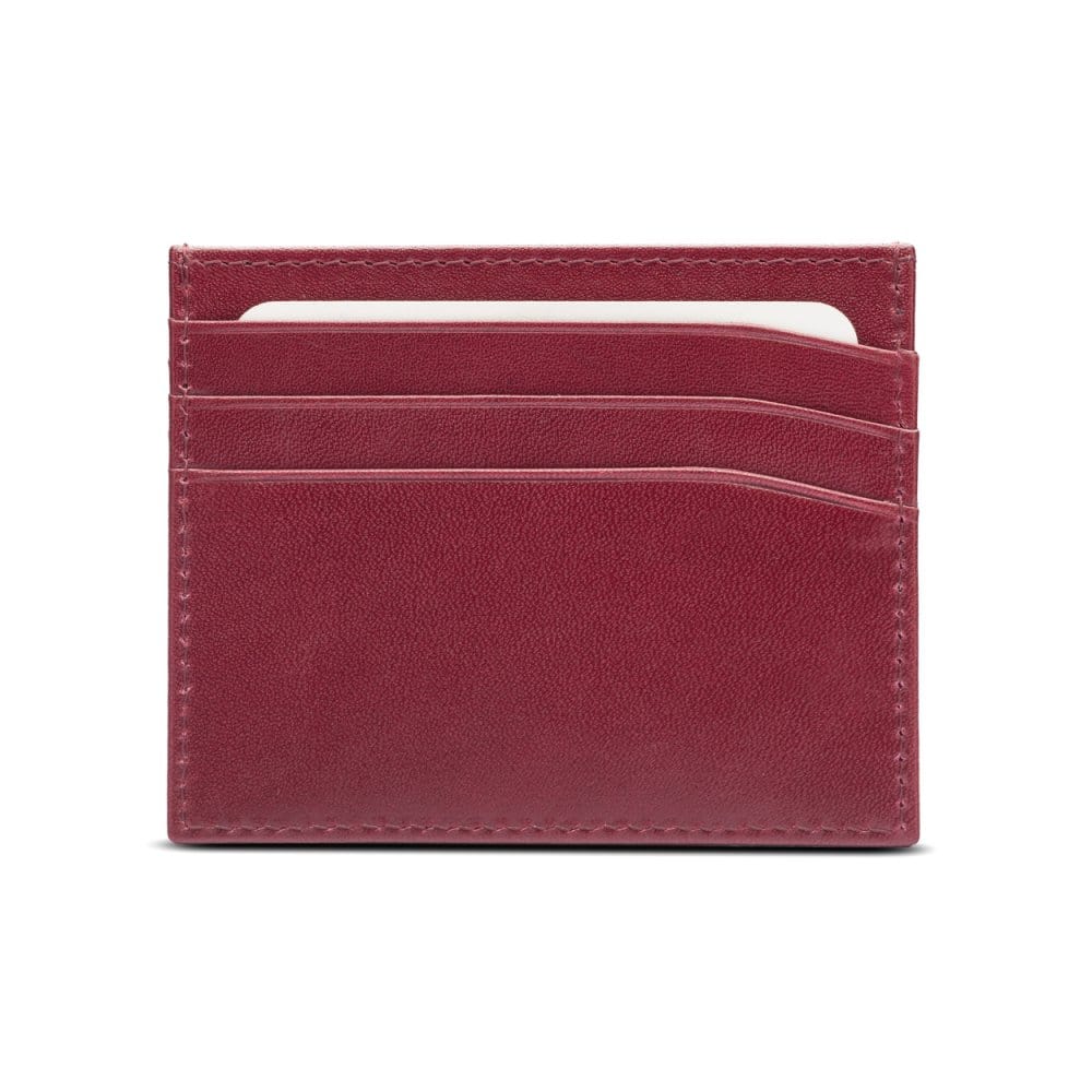 Leather flat credit card wallet 6 CC, burgundy, front