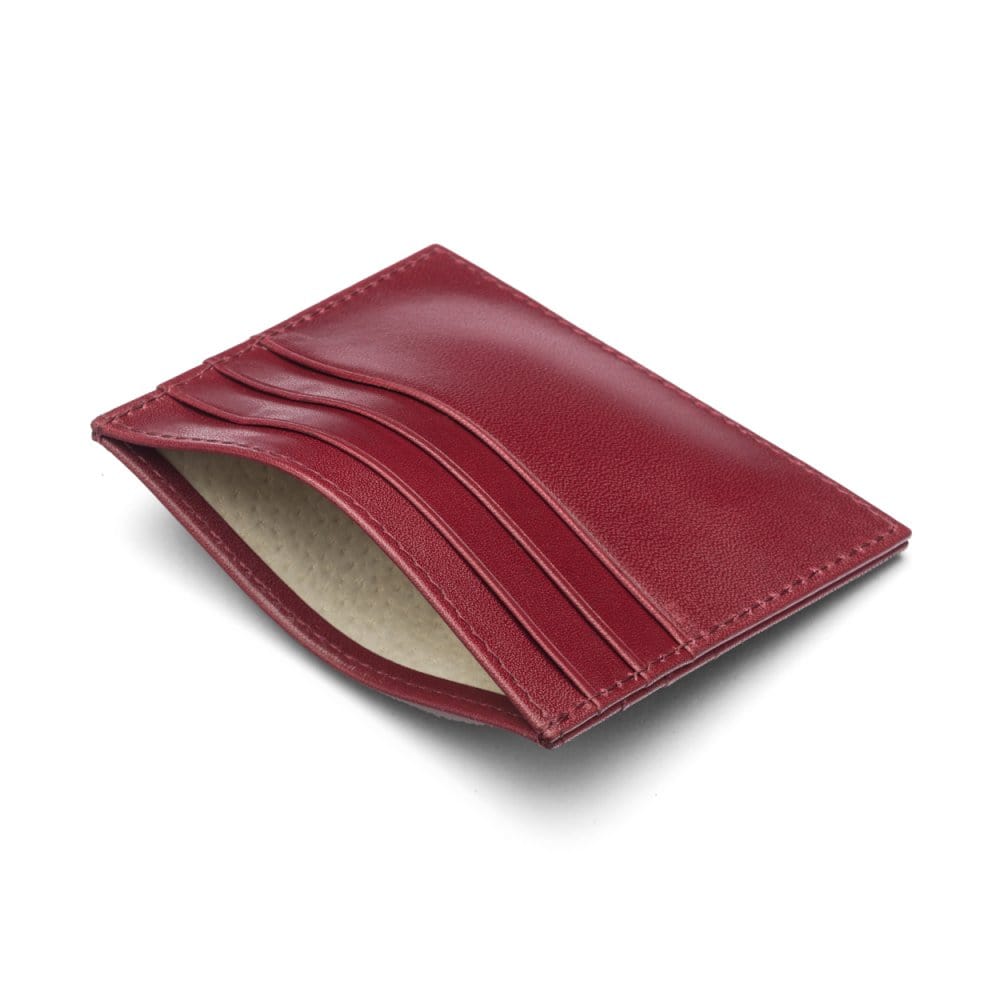 Leather flat credit card wallet 6 CC, burgundy, inside