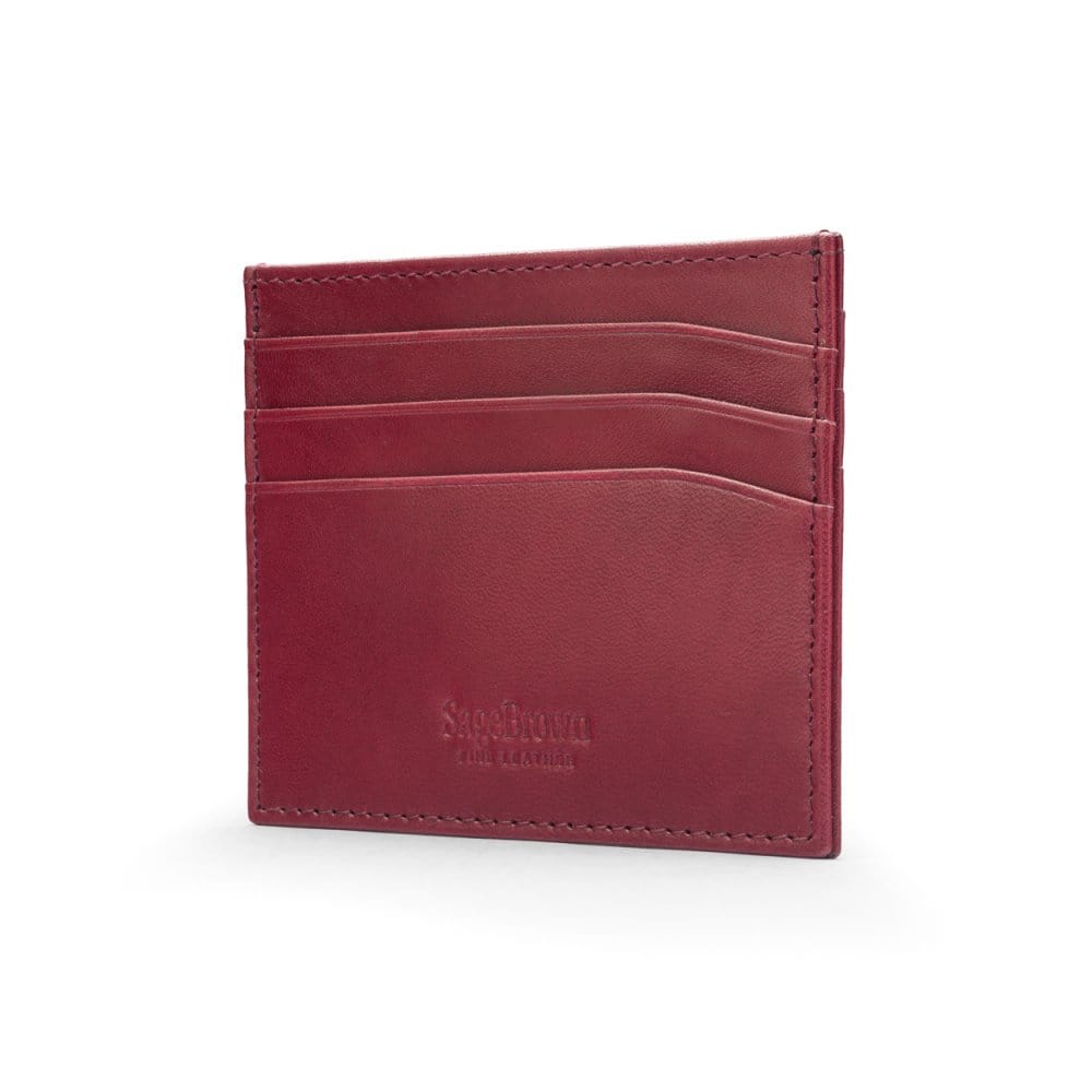 Leather flat credit card wallet 6 CC, burgundy, back