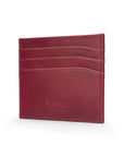 Leather flat credit card wallet 6 CC, burgundy, back