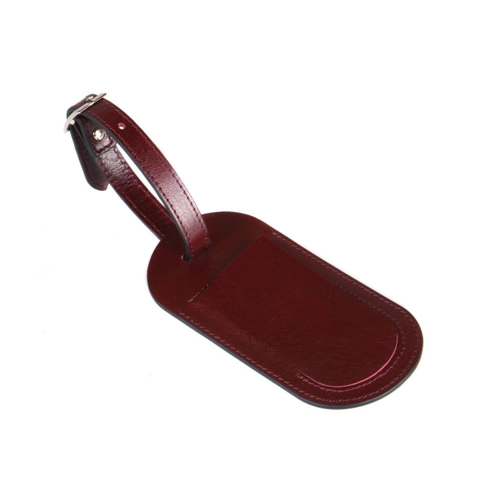 Leather luggage tag, burgundy, front view