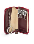 Leather zip around key case, burgundy, open