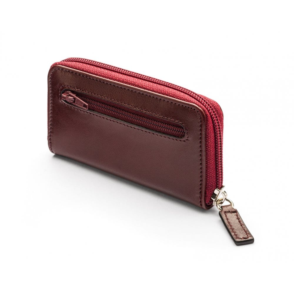 Leather zip around key case, burgundy, back