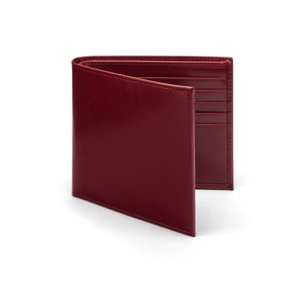 Men's leather billfold wallet, burgundy, front
