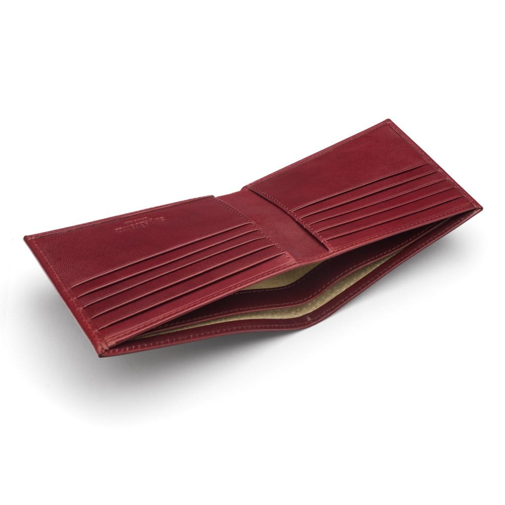 Men's leather billfold wallet, burgundy, inside