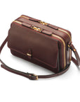 Compact crossbody bag, burgundy saffiano, side