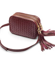 Woven leather camera bag, burgundy, side