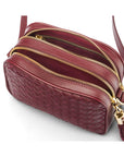 Woven leather camera bag, burgundy, inside