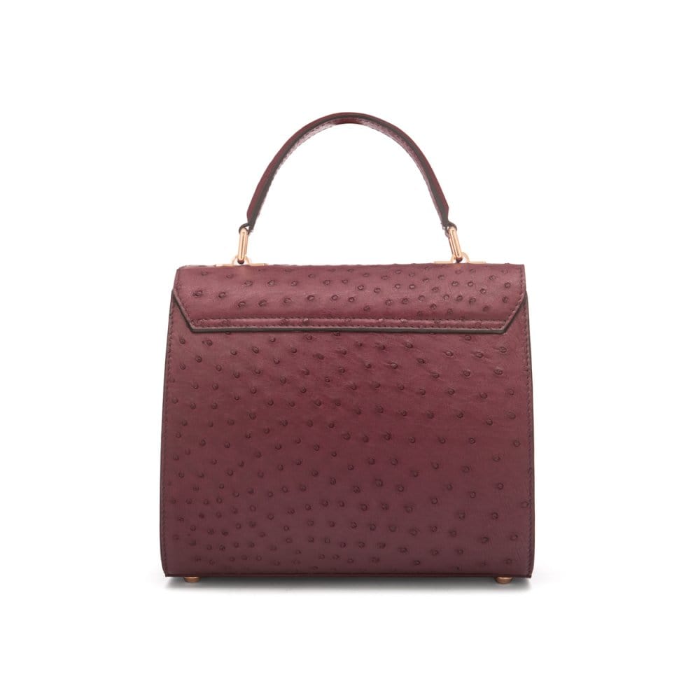 Real ostrich top handle bag, burgundy, back view