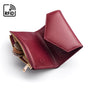 RFID blocking leather envelope purse, burgundy, open view