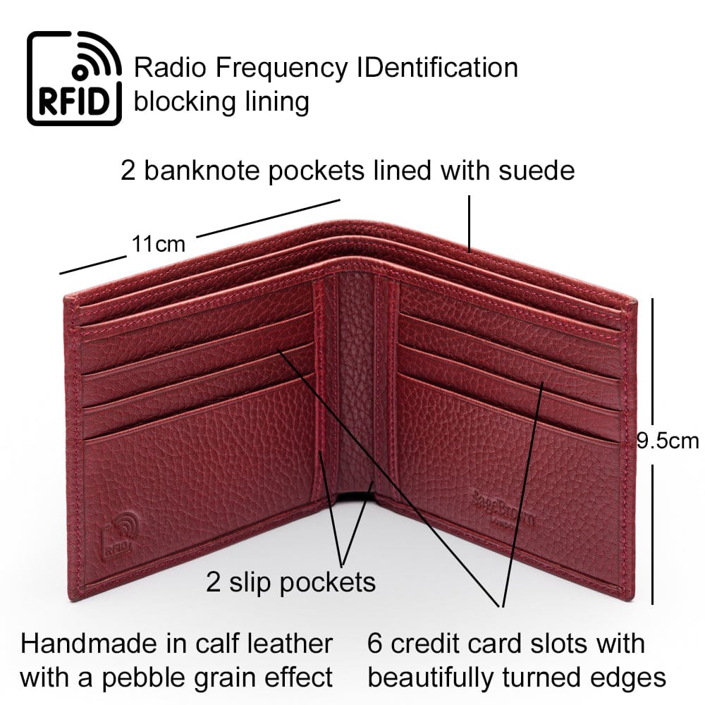 RFID wallet, burgundy, features