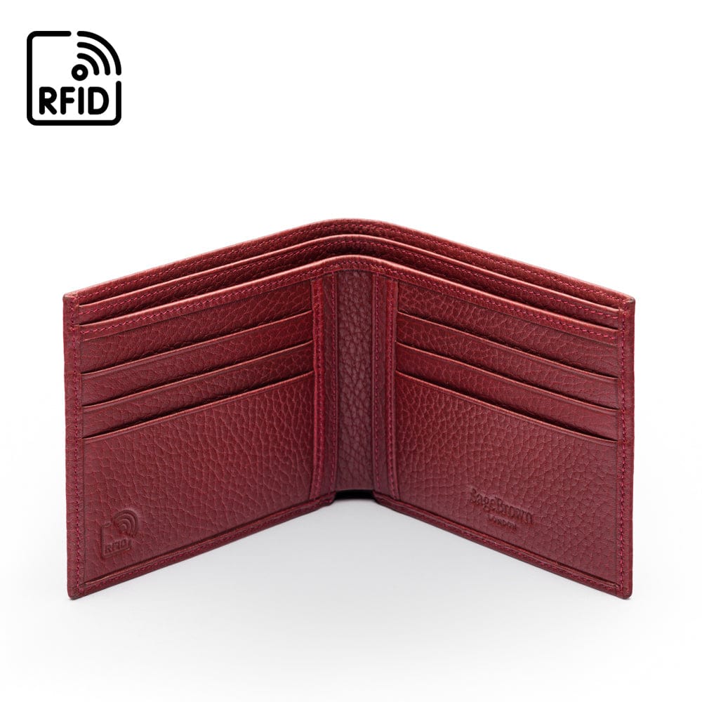 RFID wallet, burgundy, open