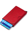 RFID pop-up credit card case, burgundy, rear view